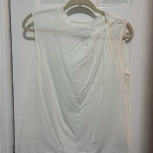 Theory White Asymmetrical Ruched Muscle Tee